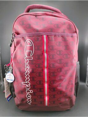 Champion Red Athletic Backpack With Logo & Laptop Compartment